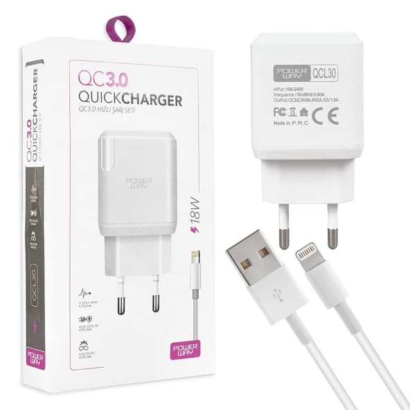 Powerway QCL30 Hızlı 3000 Ma 18 Watt Lightning Şarj Kafa Başlık Adaptörü ürün görseli 1