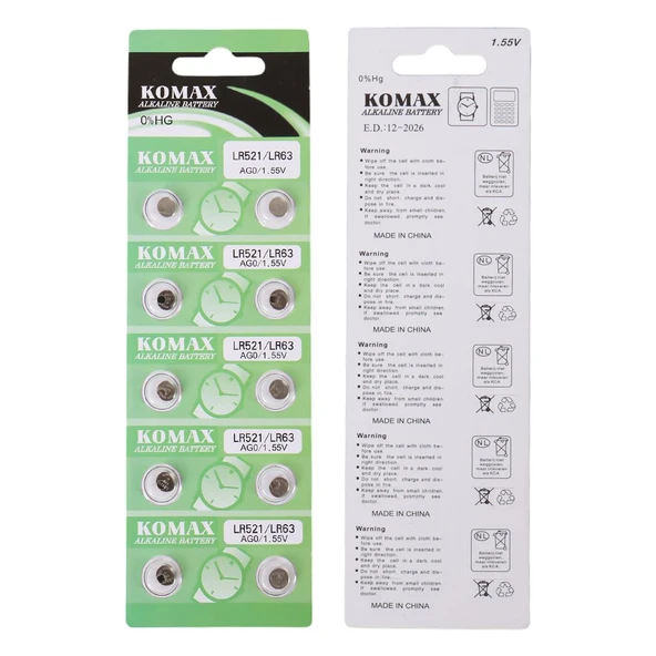 Komax AG-0 Alkalin LR521/379 Düğme Pil 10'Lu Paket ürün görseli 1