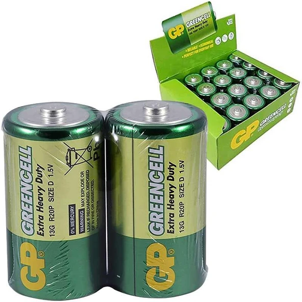 GP Greencell R20 1.5V Büyük D Boy Çinko-Karbon Pil 20'Li Paket (13G) ürün görseli 1