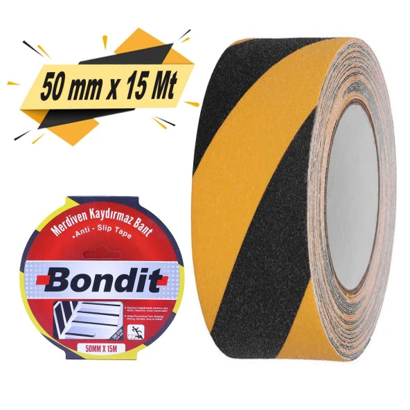 Bondit Merdiven Zemin Kaydırmaz Bant Kaymaz Bant Sarı Siyah 50 mm x 15 Mt ürün görseli 1