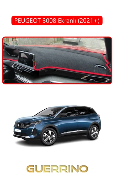 Guerrino  PEUGEOT 3008 ekranlı (2021+)TORPİDO KORUMA HALISI KIRMIZI KENAR ürün görseli 1