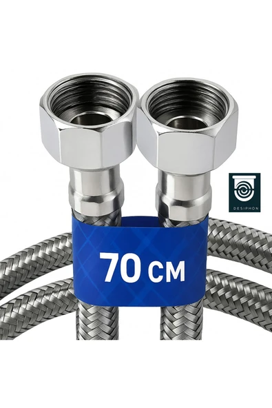 DESIPHON 70 Cm Paslanmaz Çelik Örgülü Flex Hortum  3/8x3/8 Klozet ve Taharet Musluğu Bağlantı Hortumu ürün görseli 1