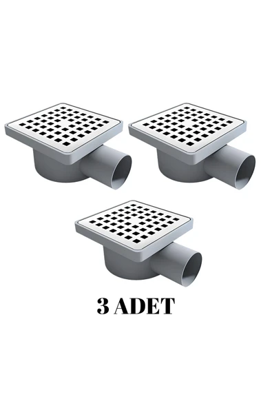DESIPHON 3 ADET 10x10 YANDAN ÇIKIŞ ÇAP 50 KARE KROM YER SİFONU SU GİDERİ BALKON GİDERİ BANYO GİDERİ ürün görseli 1