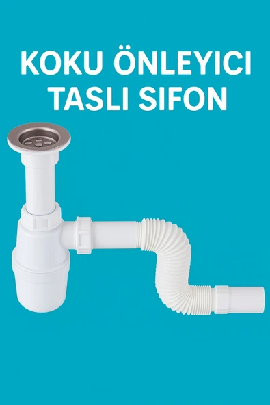 DESIPHON Koku Önleyici Taslı Lavabo Sifonu - Temizlenebilir Hazne, Körüklü Boru, Paslanmaz Giriş ürün görseli 1