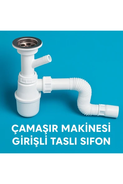 DESIPHON Çamaşır Makinesi Girişli Koku Önleyici Taslı Körüklü Sifon Dayanıklı & Uzun Ömürlü ürün görseli 1