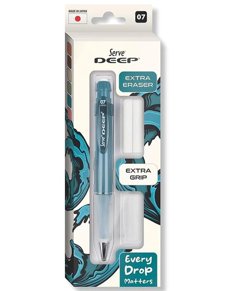 Serve Deep Mekanik Kurşun Kalem 07mm Grip ve Silgi Yedekli Set Okyanus Mavisi ürün görseli 1