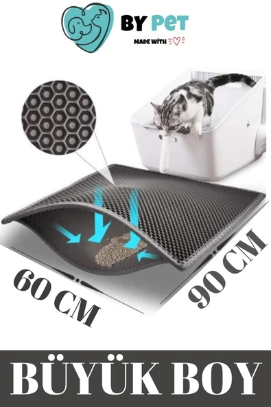Gri Büyük Boy Elekli Kedi Tuvalet Önü Paspası 90x60cm ürün görseli 1