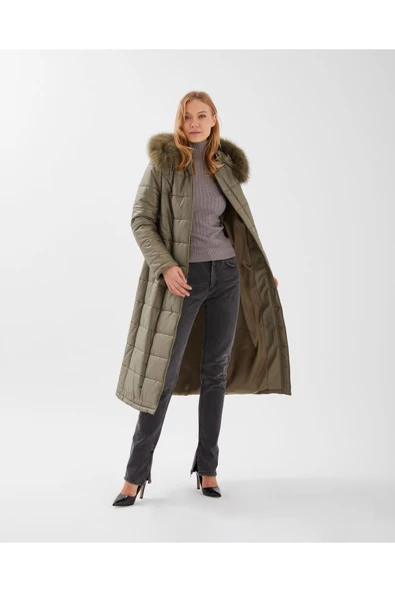 HAKİ UZUN PUFFER MANTO - Resim 7
