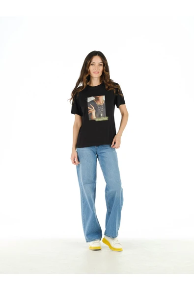 Siyah Baskılı Üzeri Boncuklu T Shirt ürün görseli 1