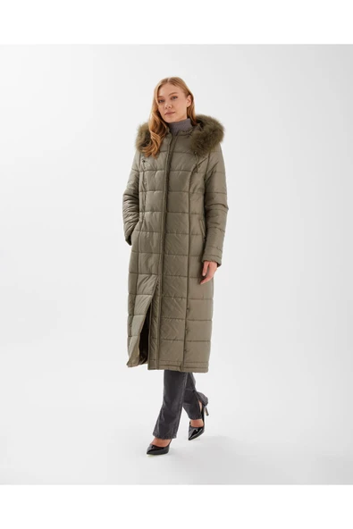 HAKİ UZUN PUFFER MANTO ürün görseli 1