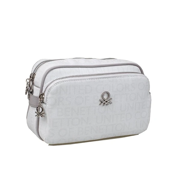 Benetton Beyaz Monogram Eskitme Kadın Çapraz Çanta BNT 1292 ürün görseli 1