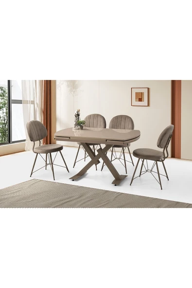 Steel Hg Masa, Metaxi Sandalye, Cappicino, 130x80 ürün görseli 1