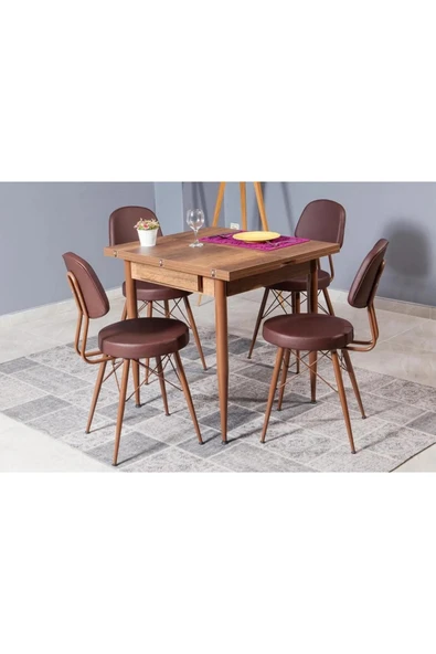 Kartal Kare Masa Takımı, Ceviz, 70x80 ürün görseli 1