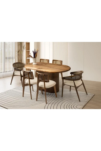 Bakü Masa, Hazel&zion Sandalye, Ceviz, 160x85 ürün görseli 1