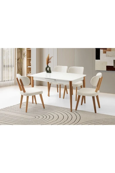 Madrid Hg Masa, Sirius Sandalye, Kar Beyaz, 130x80 ürün görseli 1
