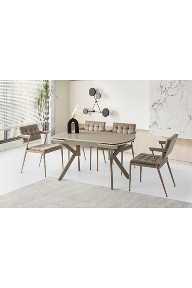 Steel Hg Masa, Zet Sandalye, Cappicino, 130x80 ürün görseli 1