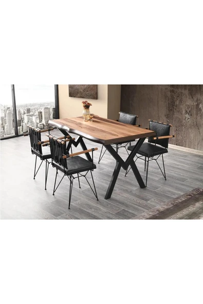 Agron Masa Ve Poyraz Sandalye Takımı, Siyah, 140x85 ürün görseli 1
