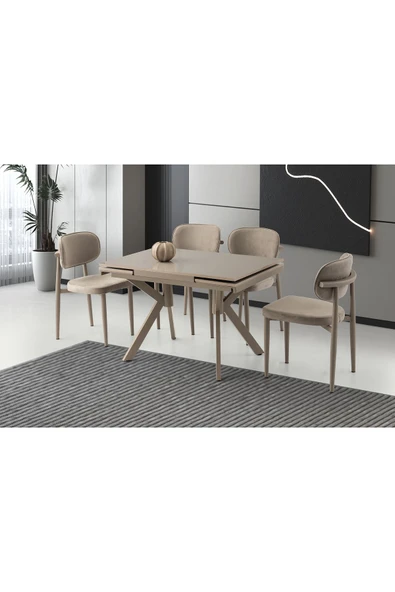 Kristal Hg Masa, Perla Sandalye, Cappicino, 110x70 ürün görseli 1