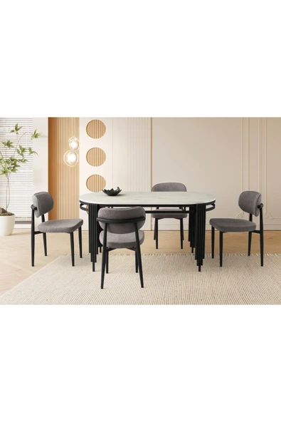 Cleo Masa, Perla Sandalye, Marmo Hg, 160x80 ürün görseli 1