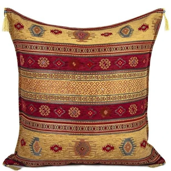 Kilim Desen (70cmx70cm) Şönil Kumaş Püsküllü Kare Ev Bahçe Minder Kılıfı NO13 ürün görseli 1