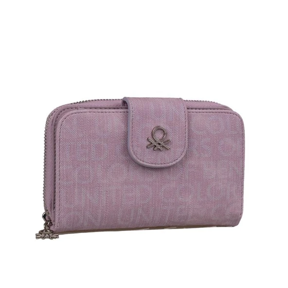 Benetton Lila Monogram Eskitme Geniş Kadın Cüzdan BNT 1301 ürün görseli 1