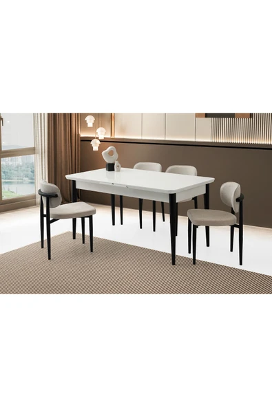 Rüzgar Hg Masa, Perla Sandalye, Kar Beyaz, 160x90 ürün görseli 1