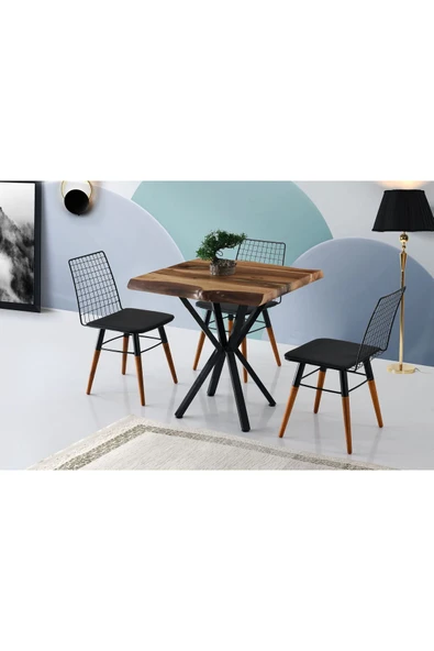 Teselya Masa, Ahşap Kolsuz Sandalye, Ceviz, 80x80 ürün görseli 1