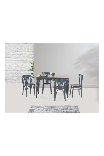 TOLEDO MASA VE DEKOPAJLI SANDALYE TAKIMI, MEŞE ANTRASİT, 125X80 ürün görseli 1