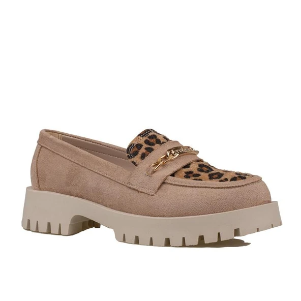 Trend Adımlar Krem Kadın Nubuk Leopar Casual Ayakkabı ürün görseli 1