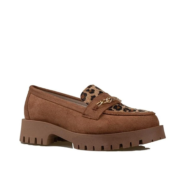 Trend Adımlar Taba Kadın Nubuk Leopar Casual Ayakkabı ürün görseli 1