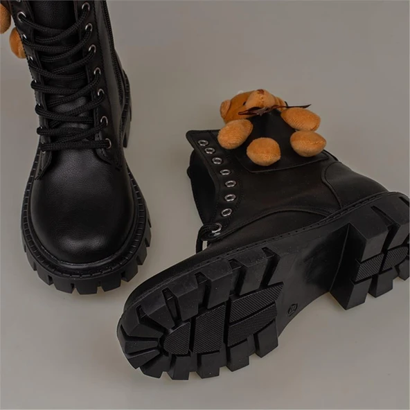 Trend Adımlar Siyah Cute Bear Kız Çocuk Postal Bot - Resim 5