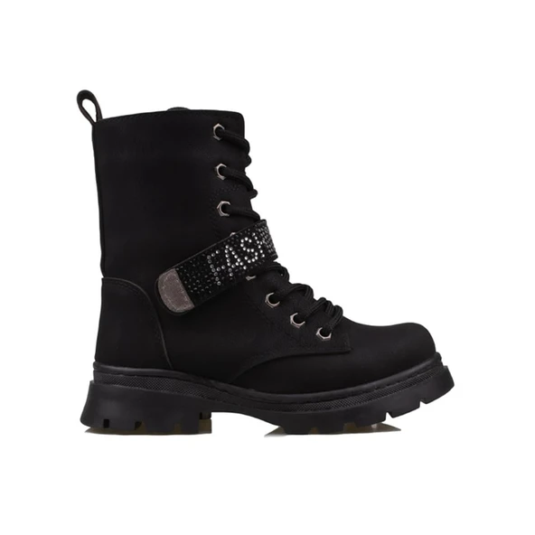 Trend Adımlar Siyah Mat Fashion Kız Çocuk Fermuarlı Postal Bot ürün görseli 1