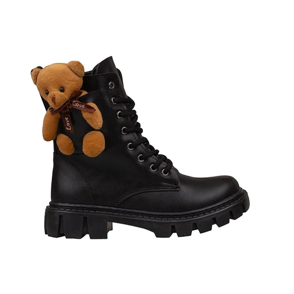 Trend Adımlar Siyah Cute Bear Kız Çocuk Postal Bot ürün görseli 1