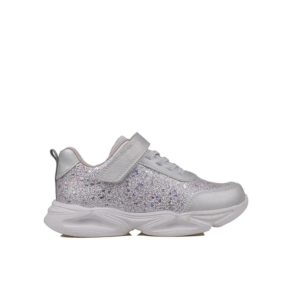 Trend Adımlar Gümüş Simli Saten Kız Çocuk Sneaker ürün görseli 1