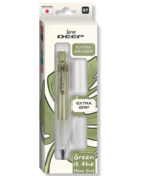 Serve Deep Mekanik Kurşun Kalem 07mm Grip ve Silgi Yedekli Set Yaprak Yeşili ürün görseli 1