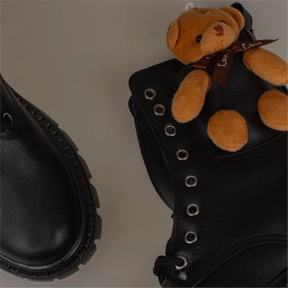Trend Adımlar Siyah Cute Bear Kız Çocuk Postal Bot - Resim 6
