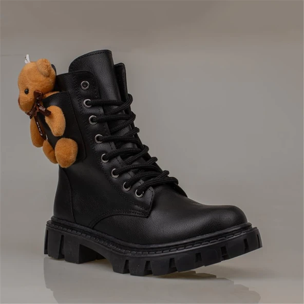 Trend Adımlar Siyah Cute Bear Kız Çocuk Postal Bot - Resim 2