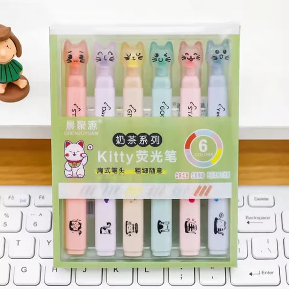 Kedili ve Patili 6'lı Ultra Soft Pastel Renkler Fosforlu Kalem ürün görseli 1
