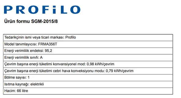 Profilo FRMA356T 66 Lt 12 Programlı Ankastre Fırın - Resim 7