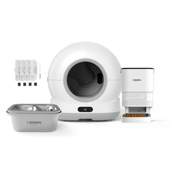 Xenon Smart Kedi Tuvaleti (Kameralı), Mama Kabı (Çelik Kase), Su Pınarı (Çelik) 3L ve Yedek Filtre  4'lü Set ürün görseli 1