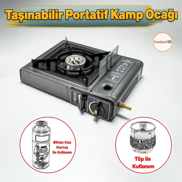 Gri Renk Taşınabilir Portatif Kamp Ocağı Tekli Tek Gözlü Kartuşlu Piknik Tüp Bağlantılı Gezi Ocak ürün görseli 1
