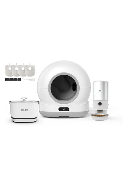 Xenon Smart Kedi Tuvaleti (Kameralı), Mama Kabı (Kameralı) 5L, Su Pınarı (Kablosuz) ve Yedek Filtre  4'lü Set ürün görseli 1