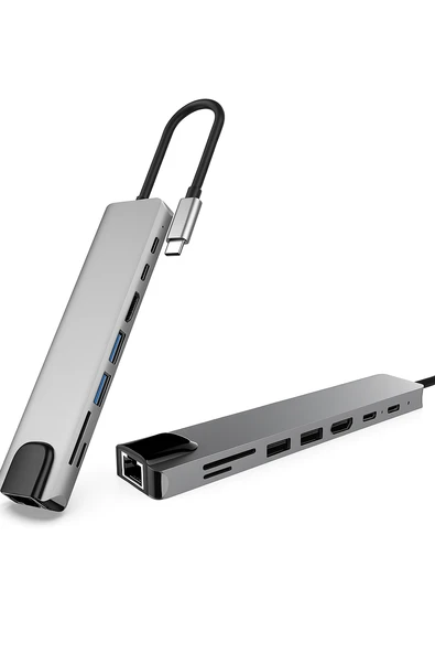 QASUL Usb Type-c Hub Dönüştürücü Çevirici Çoklayıcı Usb Hdmı Micro Sd 8 Girişli ürün görseli 1