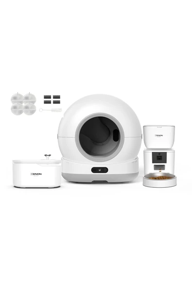 Xenon Smart Otomatik Kedi Tuvaleti, Otomatik Mama Kabı (Kameralı), Su Pınarı (Şeffaf) ve Filtre  4'lü Set ürün görseli 1