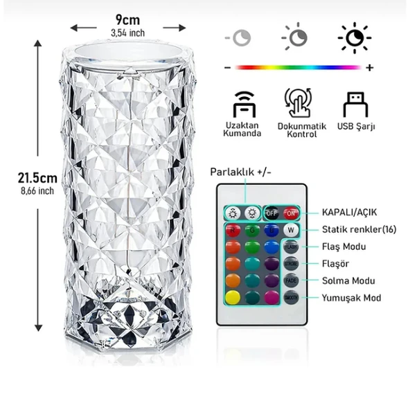 Kristal LED Kumandalı Ve Dokunmatik Masa Lambası ürün görseli 1