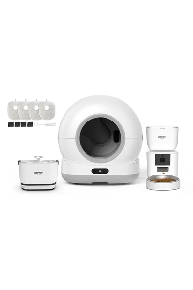 Xenon Smart Otomatik Kedi Tuvaleti 72L, Mama Kabı (Kameralı), Kedi Su Pınarı (Kablosuz) ve Filtre  4’lü Set ürün görseli 1