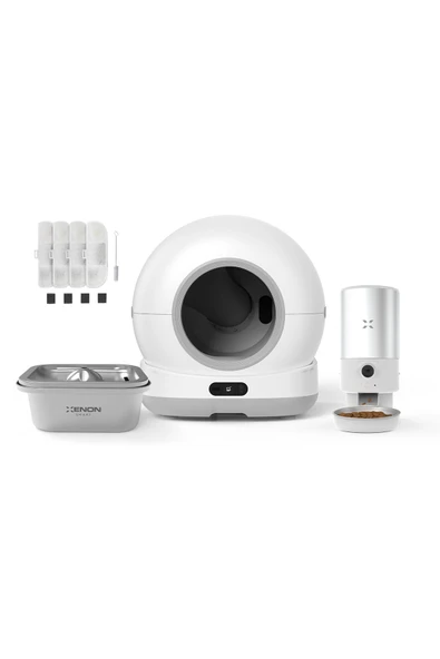 Xenon Smart Otomatik Kedi Tuvaleti, Mama Kabı (Kameralı), Kedi Su Pınarı (Çelik) ve Filtre  4'lü Set ürün görseli 1