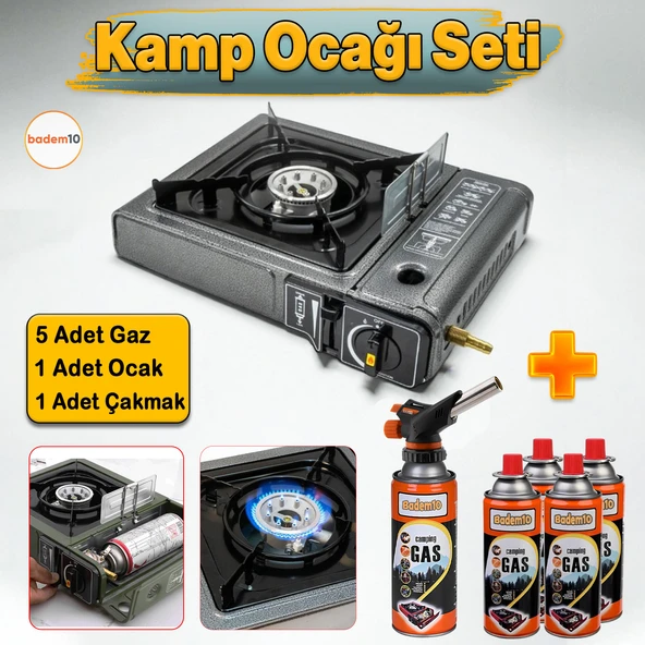 5'li Gaz Taşınabilir Portatif Kamp Ocağı Tekli Tek Gözlü Gri Renk Kartuşlu Piknik Tüp Bağlantı Ocak ürün görseli 1