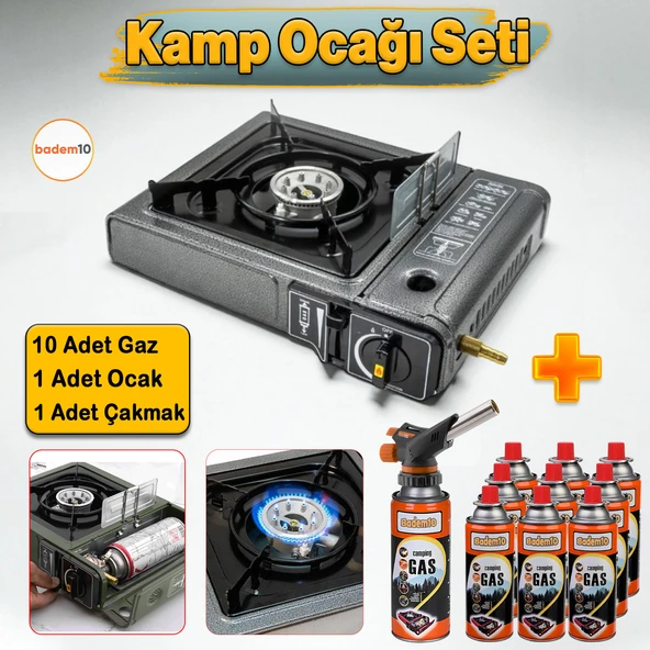 10'lu Gaz Taşınabilir Portatif Kamp Ocağı Tekli Tek Gözlü Gri Renk Kartuşlu Piknik Tüp Bağlantı Ocak ürün görseli 1