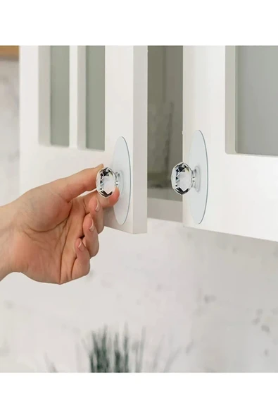 Mucit Home  Şeffaf Kristal Başlıklı 2'li Yapışkanlı Kulp Dolap Çekmece Kulp Tutacak Askı ürün görseli 1